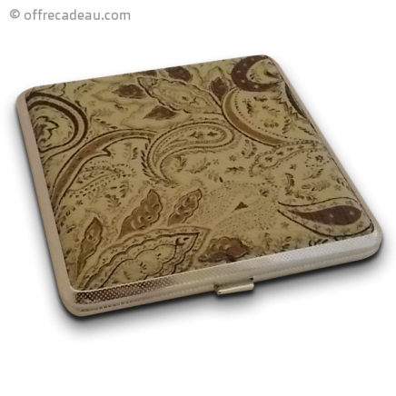 Etui à cigarette motif floral beige et marron