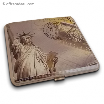 Etui à cigarette Statue de la Liberté et timbre postal