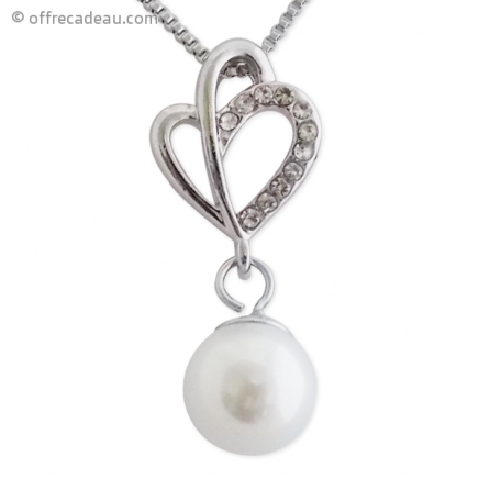 Collier strass avec pendentif fausse perle nacrée