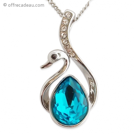 Collier à chaîne argentée 40 cm et son pendentif cygne à pierre bl