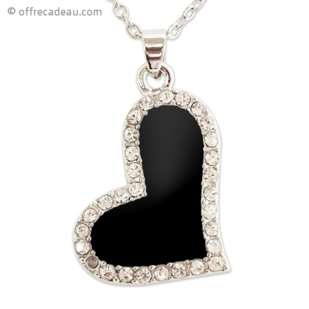 Collier en forme de coeur noir contour strass