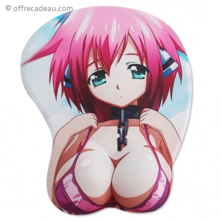 Tapis de souris manga rose en relief, fille en bikini, yeux verts