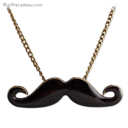 Collier tendance doré foncé avec pendentif moustache noire 