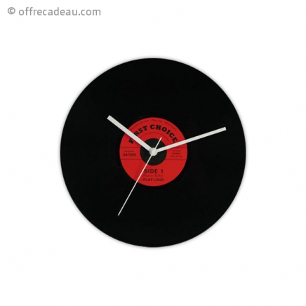 Horloge en forme de disque vinyle noir et rouge
