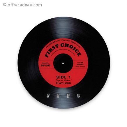 Accroche-clés en forme de disque vinyle noir et rouge