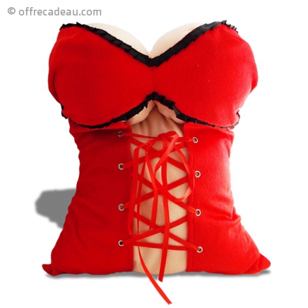 Oreiller en forme de corps de femme en corset rouge