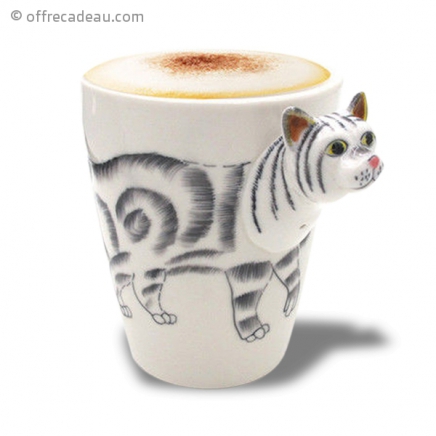 Mug chat avec anse tête en 3D