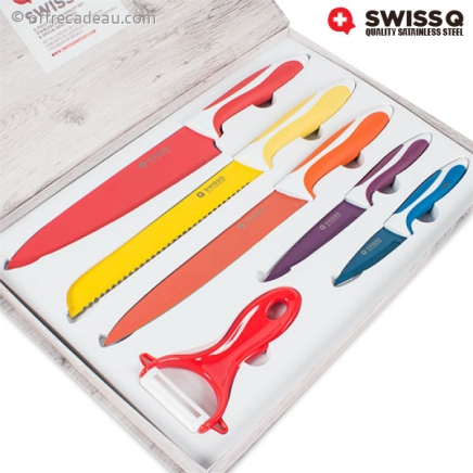 Coffret Swiss Q couteaux à revêtement céramique et économe