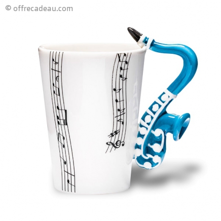 Mug avec anse saxophone bleu