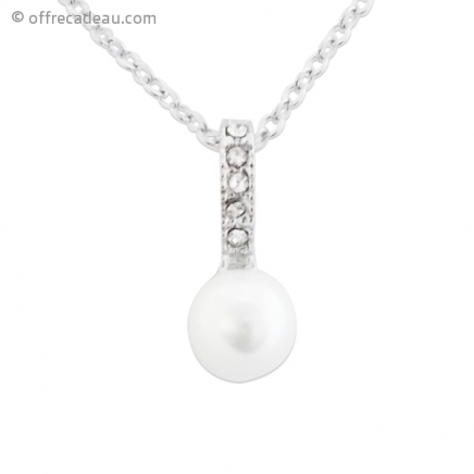 Collier argenté 40 cm et sa perle pendante blanche nacrée 