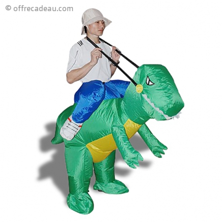 Déguisement gonflable explorateur sur dos de dinosaure