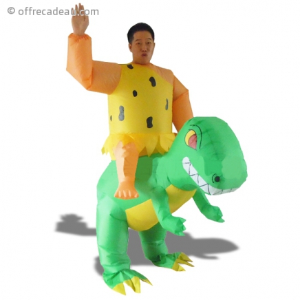 Costume gonflable homme pré-historique à dos de dinosaure gonflable