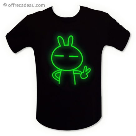 T – shirt interactif à motif lapin fluorescent 