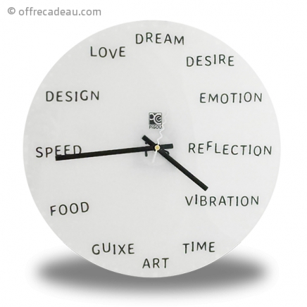Horloge circulaire avec mots en anglais